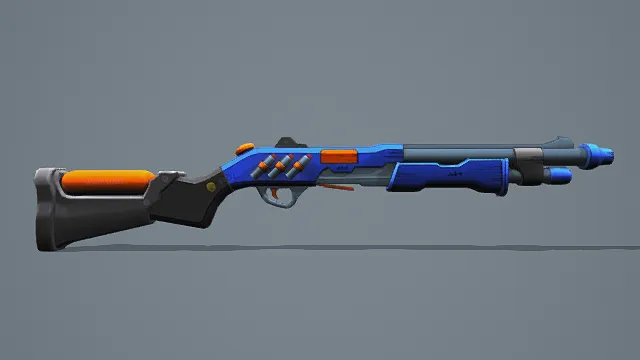 3D卡通风格科幻霰弹枪模型,创意设计(3D枪械、卡通风格、未来科幻风,武器设计主题)