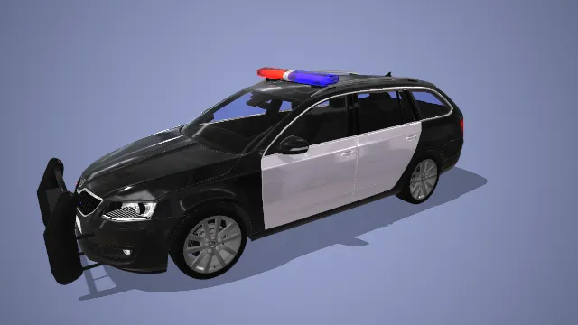 Police Skoda Octavia 警用改装超跑(大尾翼 多幅轮毂 警灯 黑白涂装)