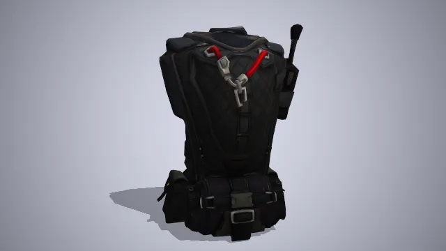 黑色大背包侧兜放有通讯器