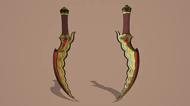 奇幻风格双持蛇刃匕首3D模型