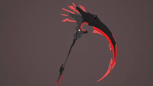 3D卡通风格科幻镰刀模型,创意设计(3D镰刀、卡通风格、炫酷科幻风,武器设计主题)