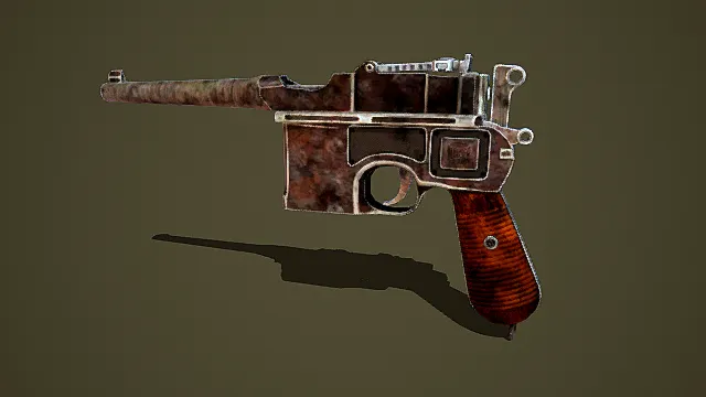 复古风格枪械3D模型,军事设计(复古枪械、军事风格、斑驳纹理、经典造型、武器元素 )