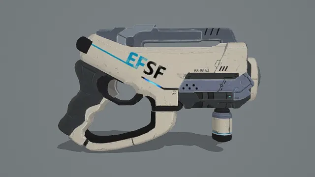 3D卡通风格科幻手枪模型,创意设计(3D枪械、卡通风格、未来科技风,游戏道具设计主题)