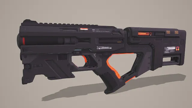 3D写实风格科幻机枪模型,创意设计(3D枪械、写实风格、未来科技感,科幻武器主题,武器元素)