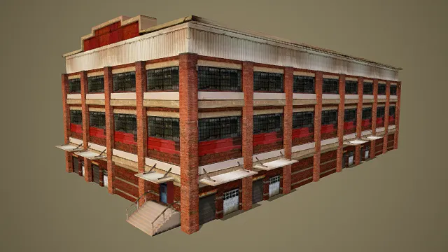 写实风格3D工业建筑模型，创意设计（写实工业建筑、现代建筑、工业厂房、砖结构墙体、多层建筑）