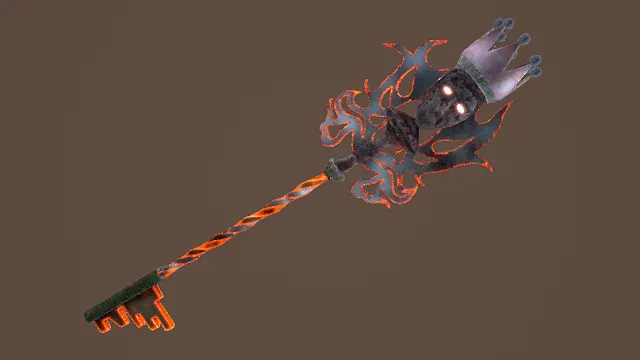 3D卡通风格橙蓝紫系魔法钥匙模型,创意设计(3D钥匙、卡通风格、奇幻暗黑风,游戏道具设计主题)