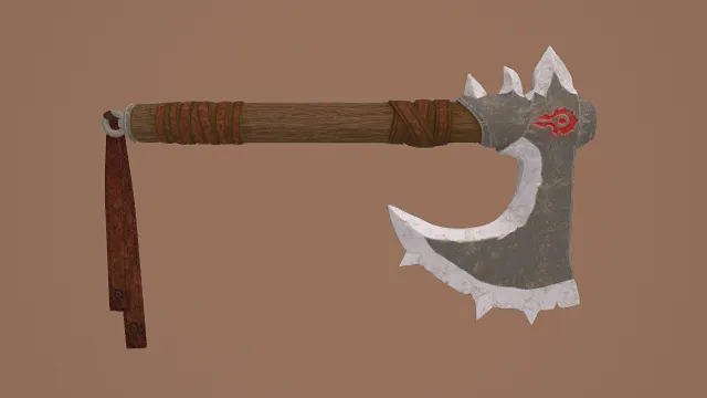 3D卡通风格战斧模型，创意设计（3D战斧、卡通风格、奇幻战斗风，武器设计主题）
