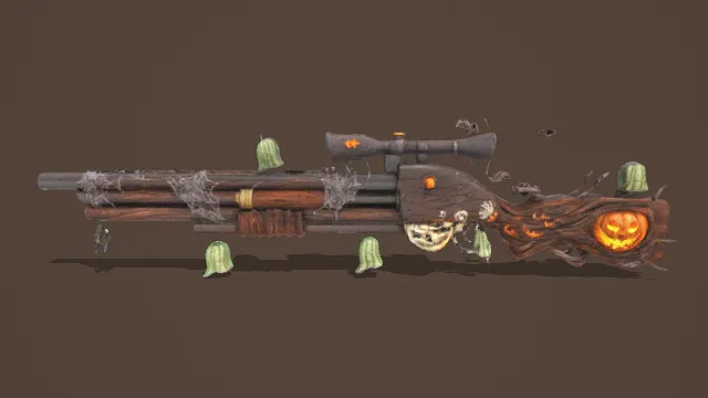 3D卡通风格万圣节霰弹枪模型,创意设计(3D枪械、卡通风格、奇幻风,角色设计主题)