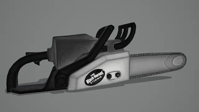 3D写实风黑白电锯模型,创意设计(3D物品、写实风格、工业硬核,工具主题,物品元素)