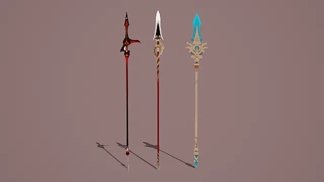 奇幻风格三属性长枪三件套3D模型