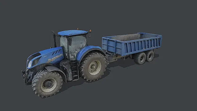 纽荷兰(New Holland)T7系列拖拉机带拖车3D模型