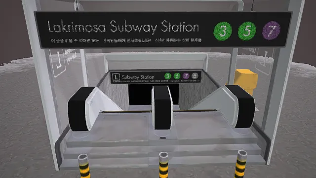 3D卡通风格地铁站入口模型，创意设计（3D场景、卡通风格、现代城市风，场景设计主题）