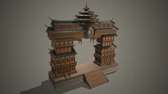 四层建筑 写实模型 古风建筑 pbr模型