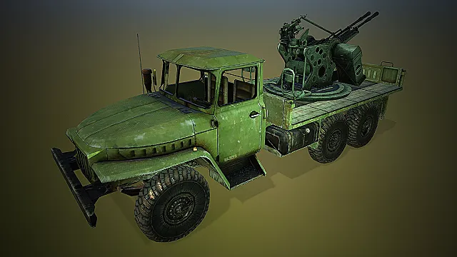 车载双管高射炮 军事车辆 高射炮