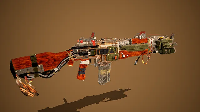 科幻风格改装枪械3D模型,机械设计(改装枪械、复杂结构、多彩部件、机械质感、未来元素 )
