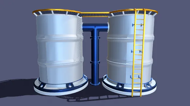 双筒互联工业设备模型 护栏 平台 压力罐