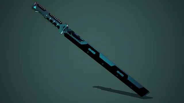 由日本忍者武士刀的,以科幻风格制作的赛博朋克之刃3D武器刀具模型