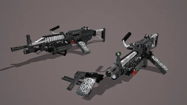 3D卡通风格科幻枪械套装模型,创意设计(3D枪械、卡通风格、未来科技风,武器设计主题)