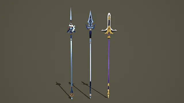奇幻风格水系长兵三件套3D模型
