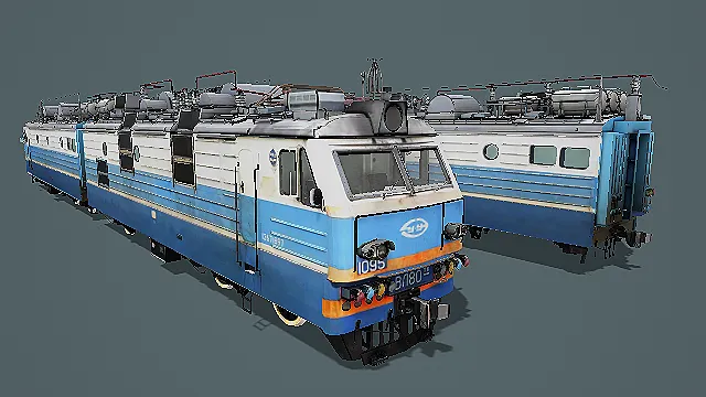 蓝白涂装电力货运机车3D模型
