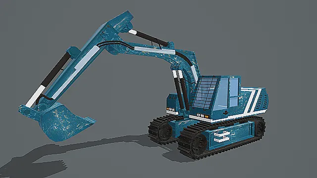 蓝白涂装科幻风格履带式挖掘机3D模型