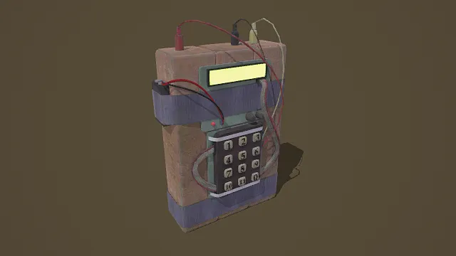 3D卡通风格简单的C4炸弹模型,创意设计(3D炸弹、卡通风格、科幻风,C4设计主题)