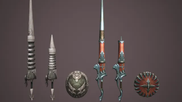 长矛 短矛 盾牌 冷兵器 游戏道具 士兵武器 魔法武器