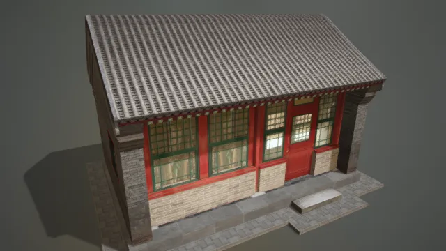 80年代建筑 瓦房 写实建筑 红漆大门 居民住房