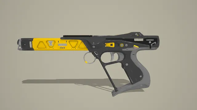 3D卡通风格科幻手枪模型,创意设计(3D手枪、卡通风格、科幻机械风,手枪设计主题)
