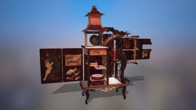 楼阁 钟 屏风 模型 装饰品 摆件 pbr模型