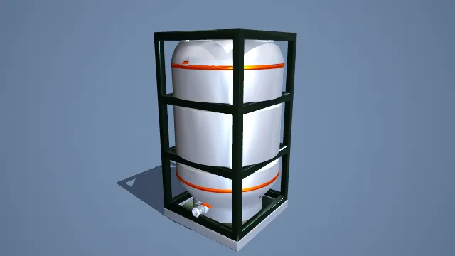黑框支架支撑的双橙环白色立式储罐模型