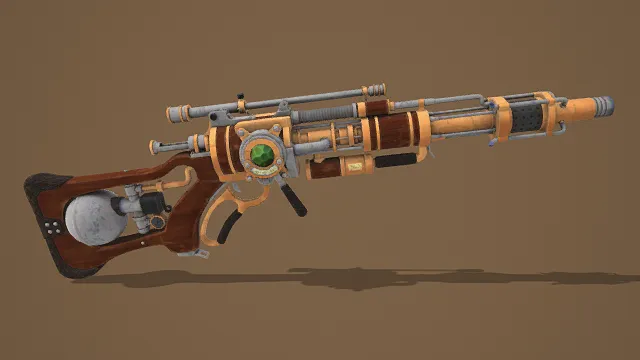 3D卡通风格蒸汽朋克狙击步枪模型,创意设计(3D枪械、卡通风格、蒸汽朋克风,枪械设计主题)