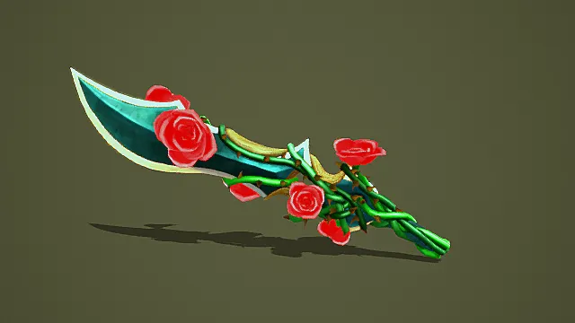 奇幻风格玫瑰利刃3D模型,浪漫设计(玫瑰利刃、多彩剑身、玫瑰装饰、藤蔓手柄、奇幻元素 )