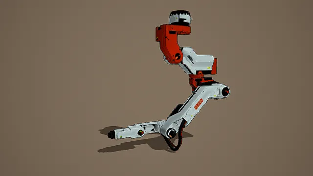 写实风格机械臂3D模型,工业设计(机械结构、红白色彩、品牌标识、工业质感 )