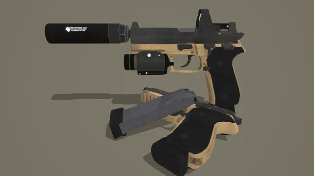 3D卡通风格改装手枪模型,创意设计(3D手枪、卡通风格、硬核改装风,枪械设计主题)