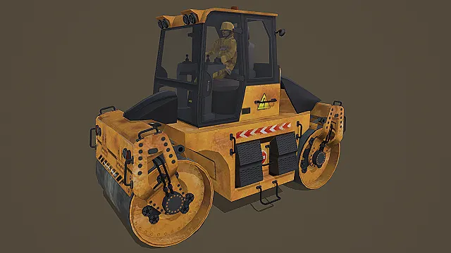 双钢轮压路机(带操作员)3D模型