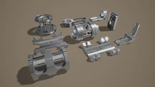 3D机械零件组合模型,创意设计(3D机械零件组、金属质感、多种机械零件造型、精密机械、科技感)