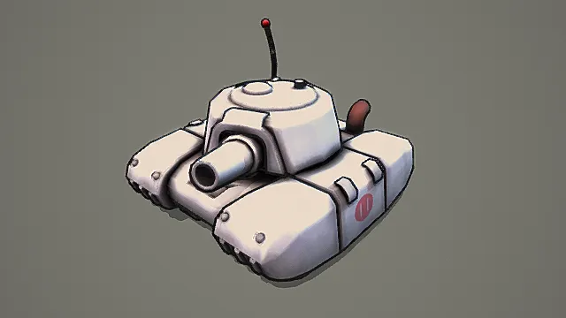 卡通风格小型坦克3D模型,趣味设计(银白主色、天线、炮管、粉色标识 )