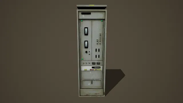 写实风格3D复古控制机柜模型(写实复古控制机柜、多模块面板结构、仪表与指示灯细节)