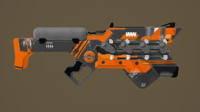 3D卡通风格橙黑灰系科幻武器模型,创意设计(3D枪械、卡通风格、科幻未来风,枪械设计主题)