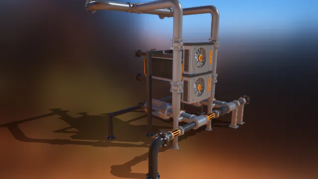 工业模型 散热器 管道 发动机 附着