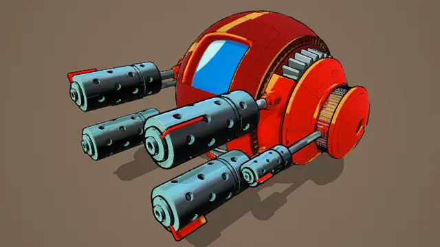 卡通风格3D飞船模型,创意设计(卡通飞船、3D模型、红色主体、蓝色部件、灰色背景、趣味造型 )