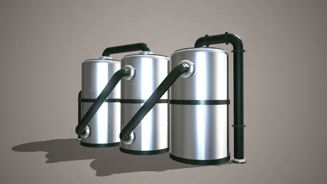 三罐串联式金属管道3d模型