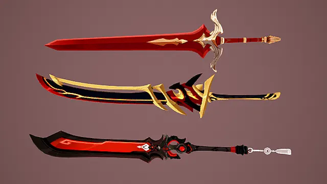 奇幻风格炎纹兵器三件套3D模型