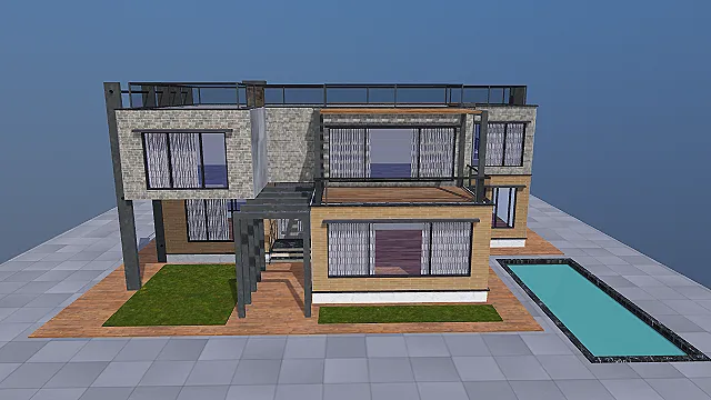 现代风格带泳池独栋别墅3D模型
