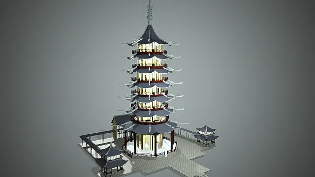 中式塔 古建筑塔3D建模
