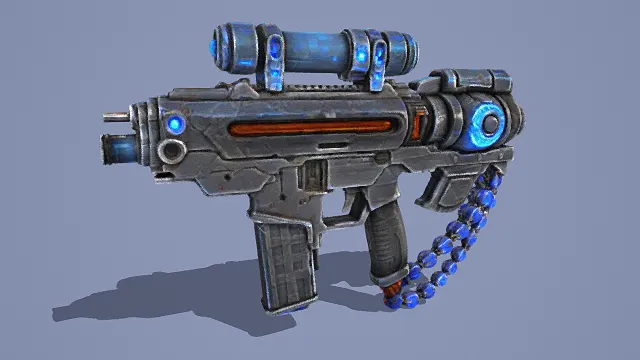 3D卡通风格科幻枪械模型,创意设计(3D枪械、卡通风格、科幻风,武器设计主题)