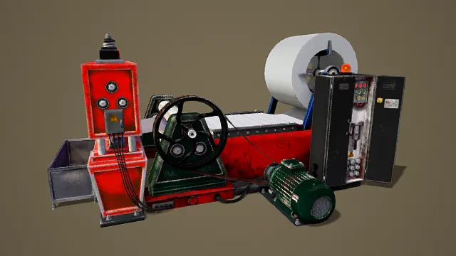 写实风格3D工业机械装置模型,创意设计(写实工业机械装置、滚筒与操控轮结构、电机与控制箱细节)