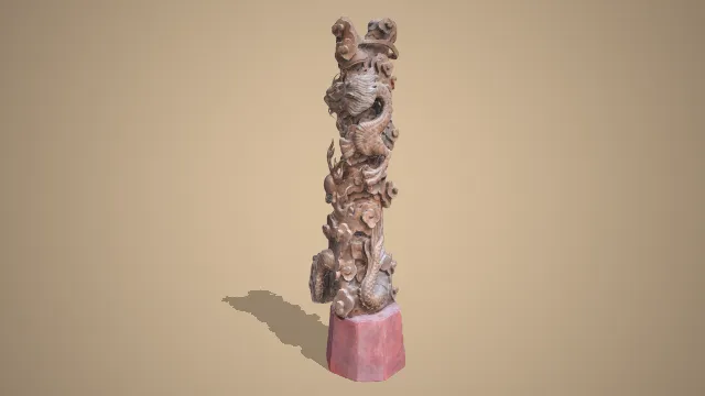 二龙戏珠雕像木头雕刻柱子