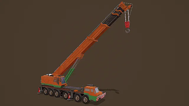 橙绿配色轮式汽车起重机3D模型